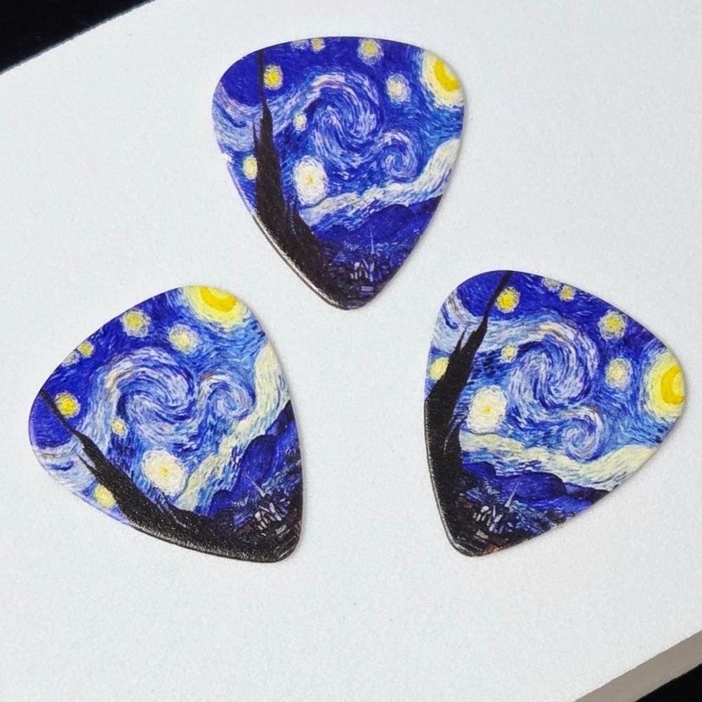 Starry Night Guitar Picks Set 3pcs Van Gogh Plectrum Standard Size .96mm Gift